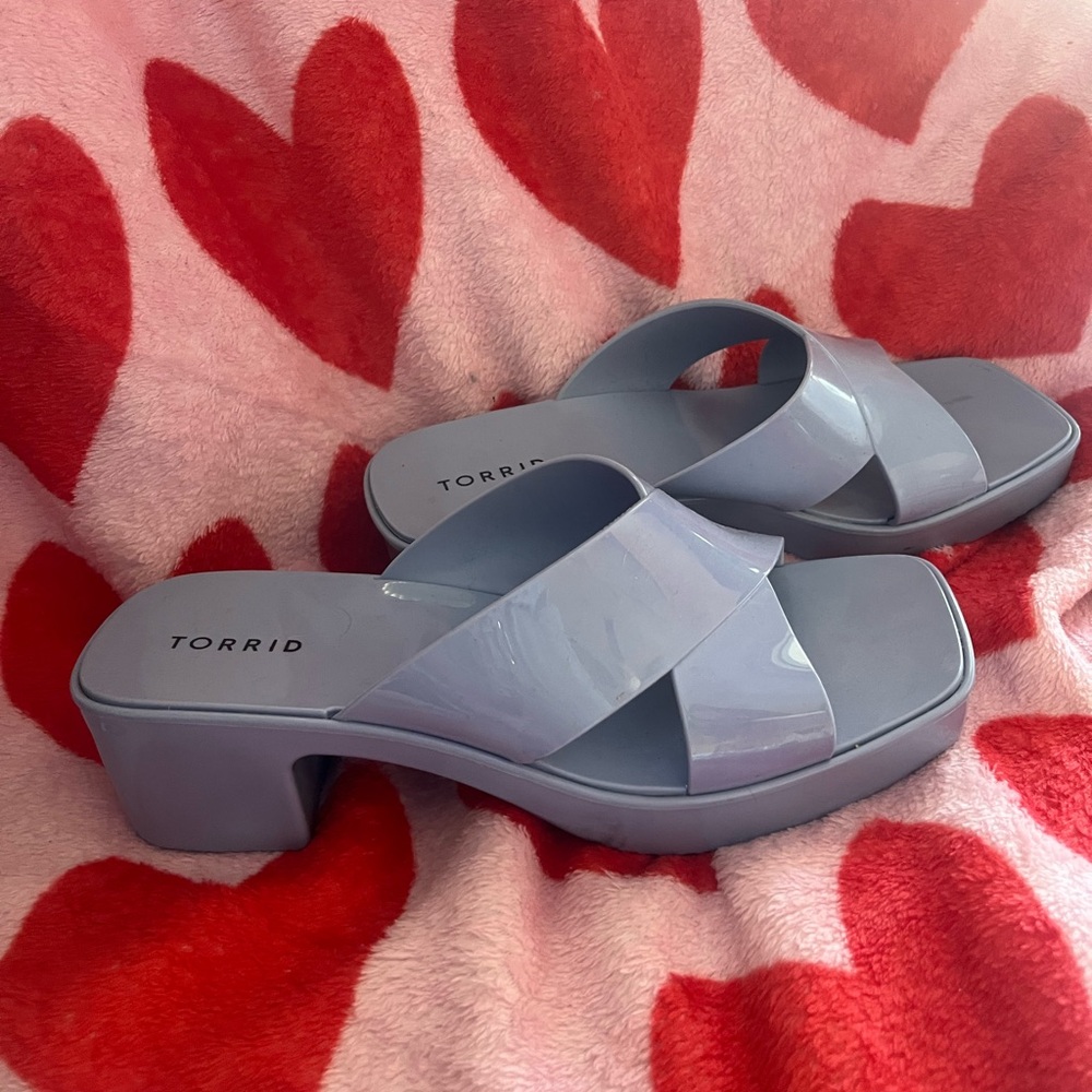 Torrid Glossy baby Blue Platform Slides